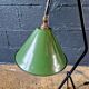 Industrial floor lamp in black lacquered metal and green enamelled sheet metal