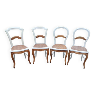 4 chaises cannées bois et céruse