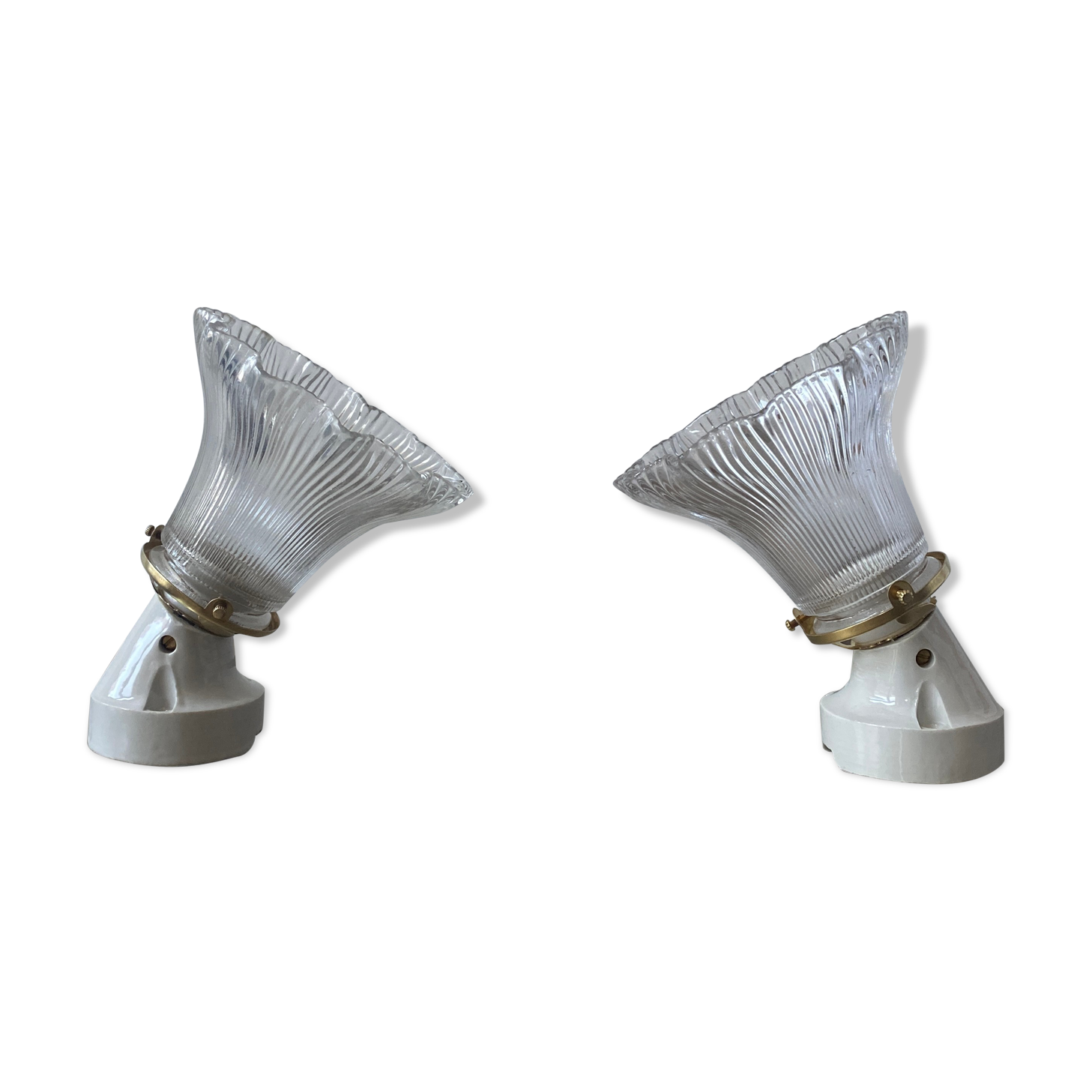 Lot 2 vintage striated glass wall lamps