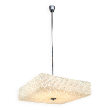 Lustre vintage en verre texturé : suspension de style Kalmar du milieu du siècle