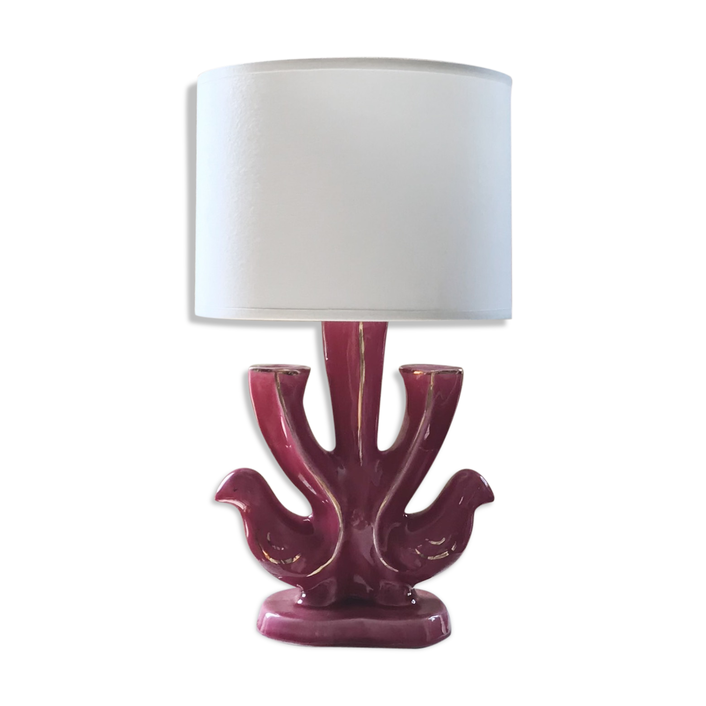 Lampe céramique, rose et doré,  de François Lembo 1960