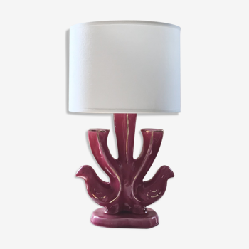 Lampe céramique, rose et doré,  de François Lembo 1960