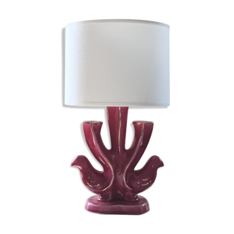 Lampe céramique, rose et doré,  de François Lembo 1960