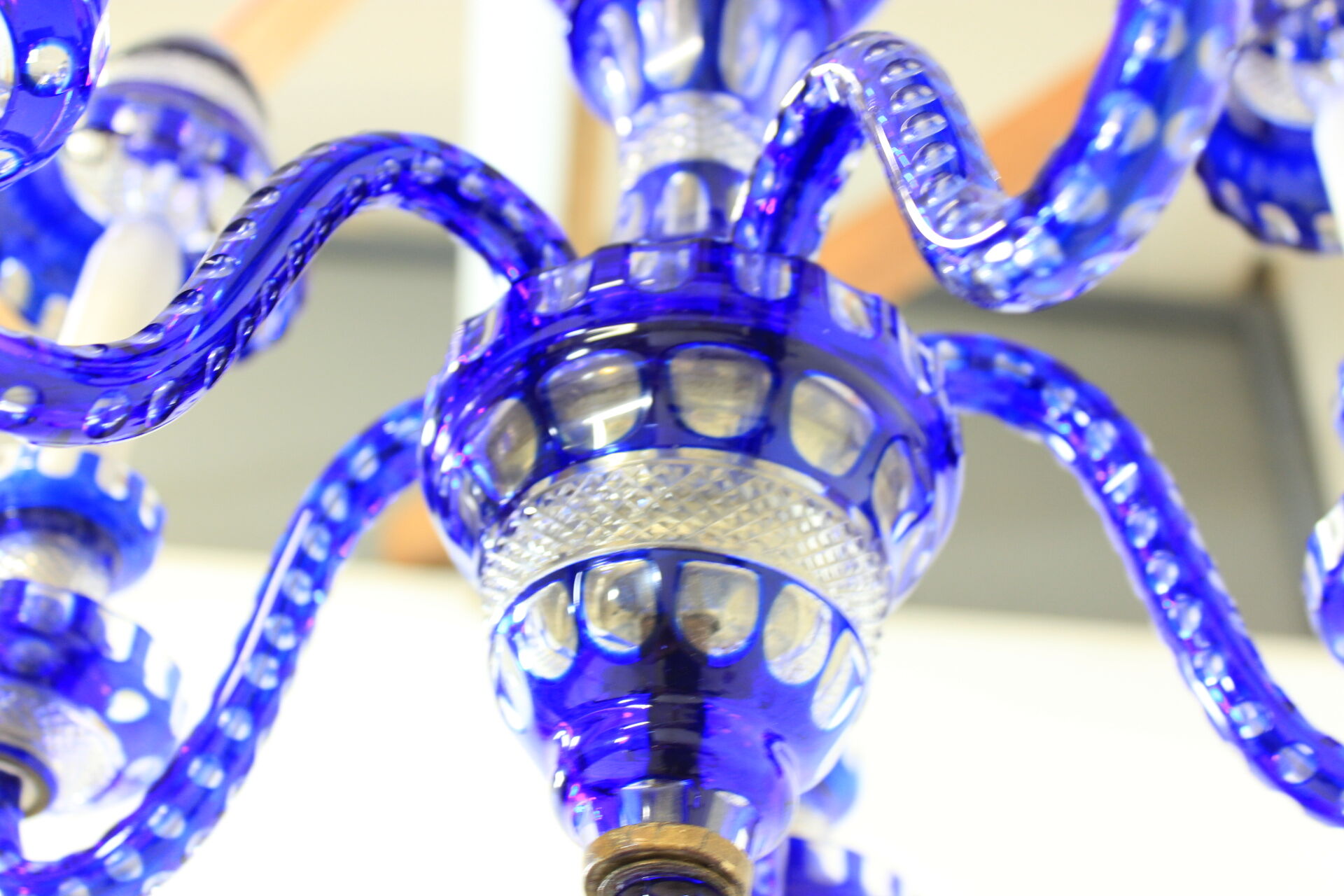 1940s Blue All Glass Chandelier, Czechoslovakia
