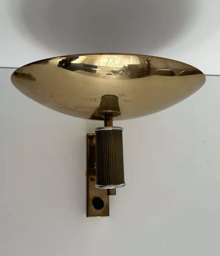 Pair of vintage chrome and brass wall lights, Italy 1980