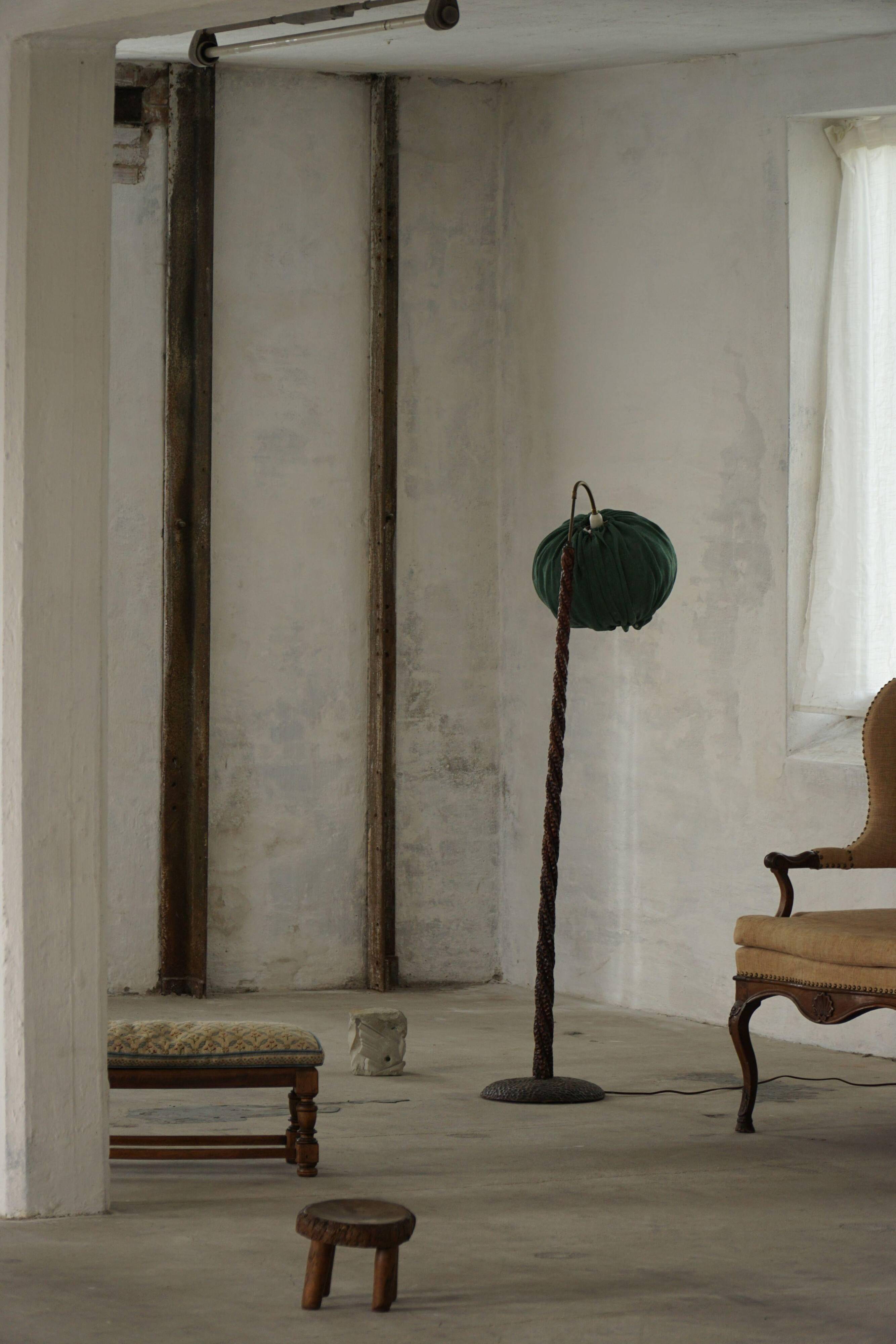 Organic Swedish floor lamp from the mid-century in burnt wood, Wabi Sabi, 1950s