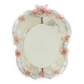 Italian mid-century wall mirror with a Murano glass frame and blossoms