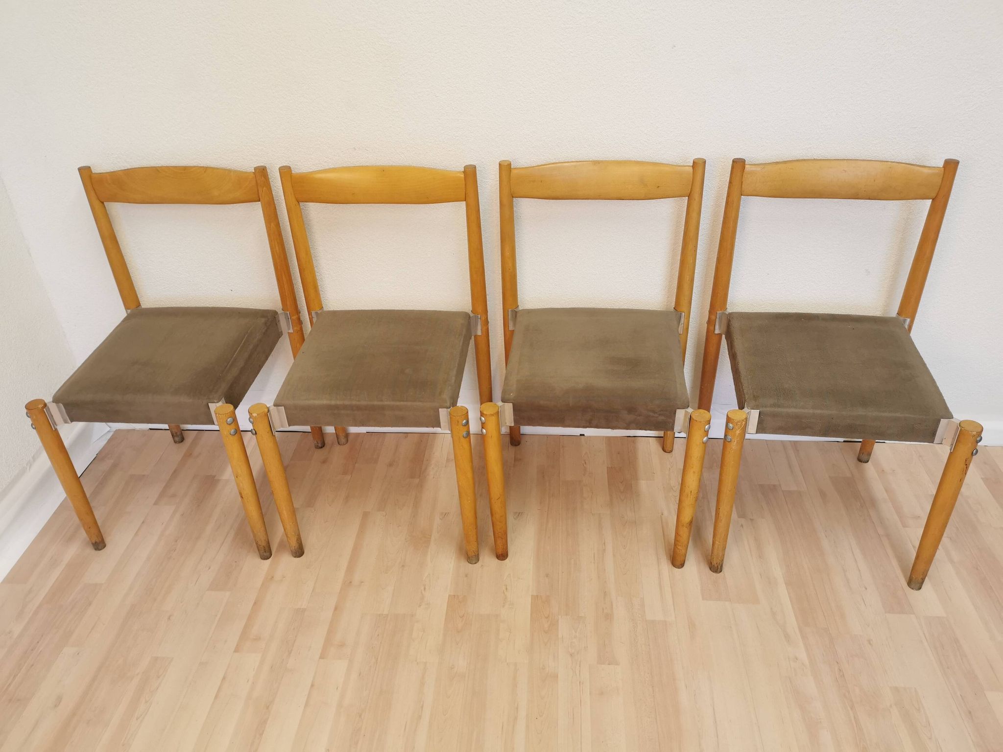 Vintage Miroslav Navratil Dining Chairs: 1970s Czechoslovakia, Gray Fabric