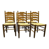 Set of 6 French Provence oak farmhouse country dining chairs with rush seating