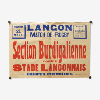 Affiche "Match de Rugby" ville de Langon années 1930