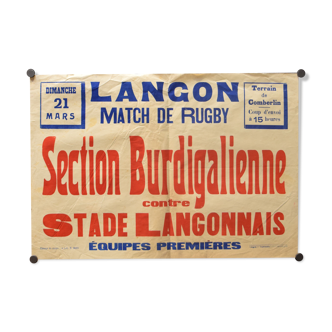 Affiche "Match de Rugby" ville de Langon années 1930