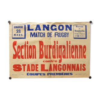 "Rugby Match" poster - City of Langon - 1930s
