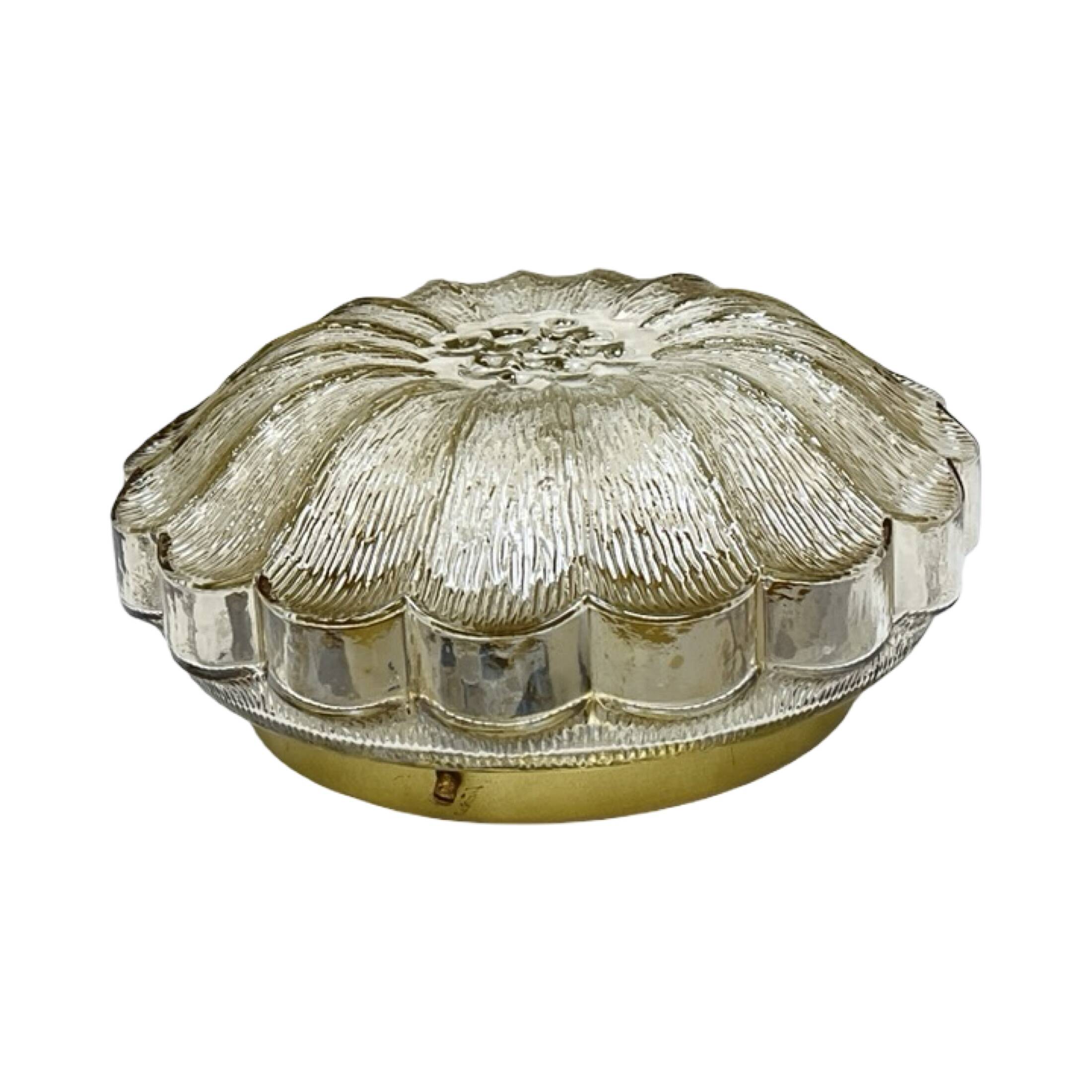 HP Leuchten Amber Flower Ceiling Lamp Pressed Glass Mid-Century Model 65282