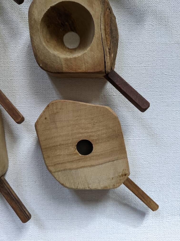 Set of 6 egg cups folk art brutalist countryside decoration