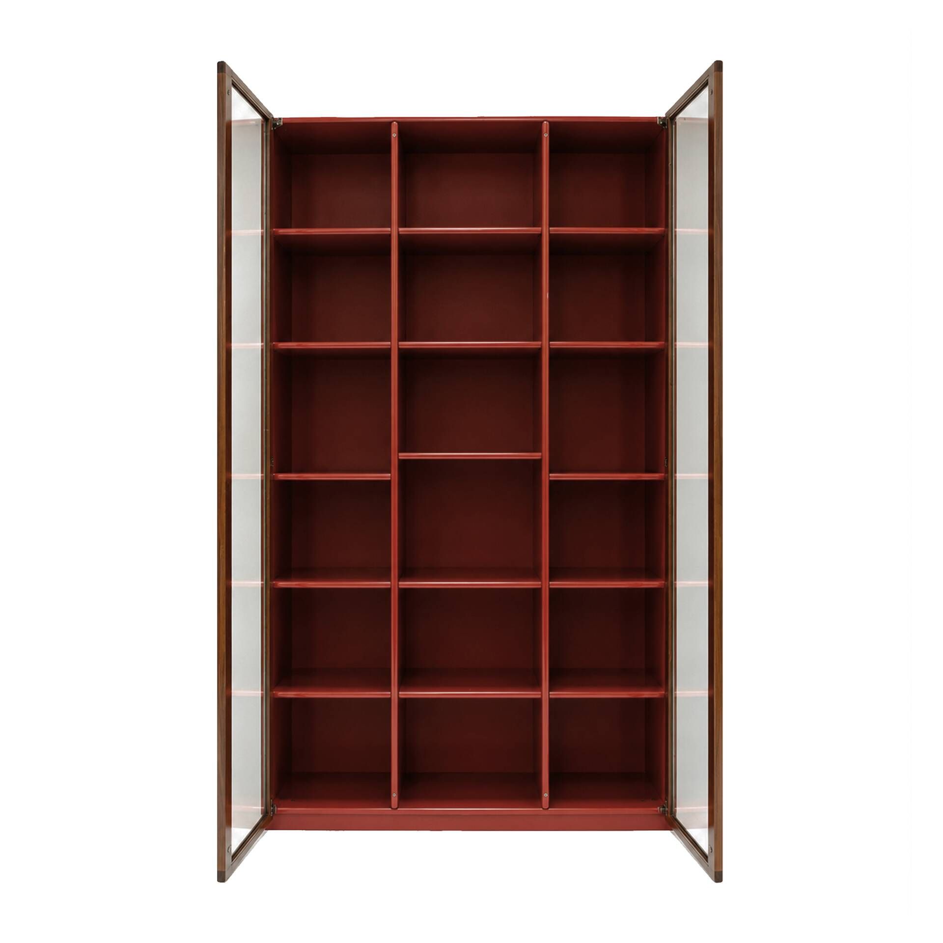 Mid-Century Afra & Tobia Scarpa Italian Wood Red Lacquer And Glass  Vitrine