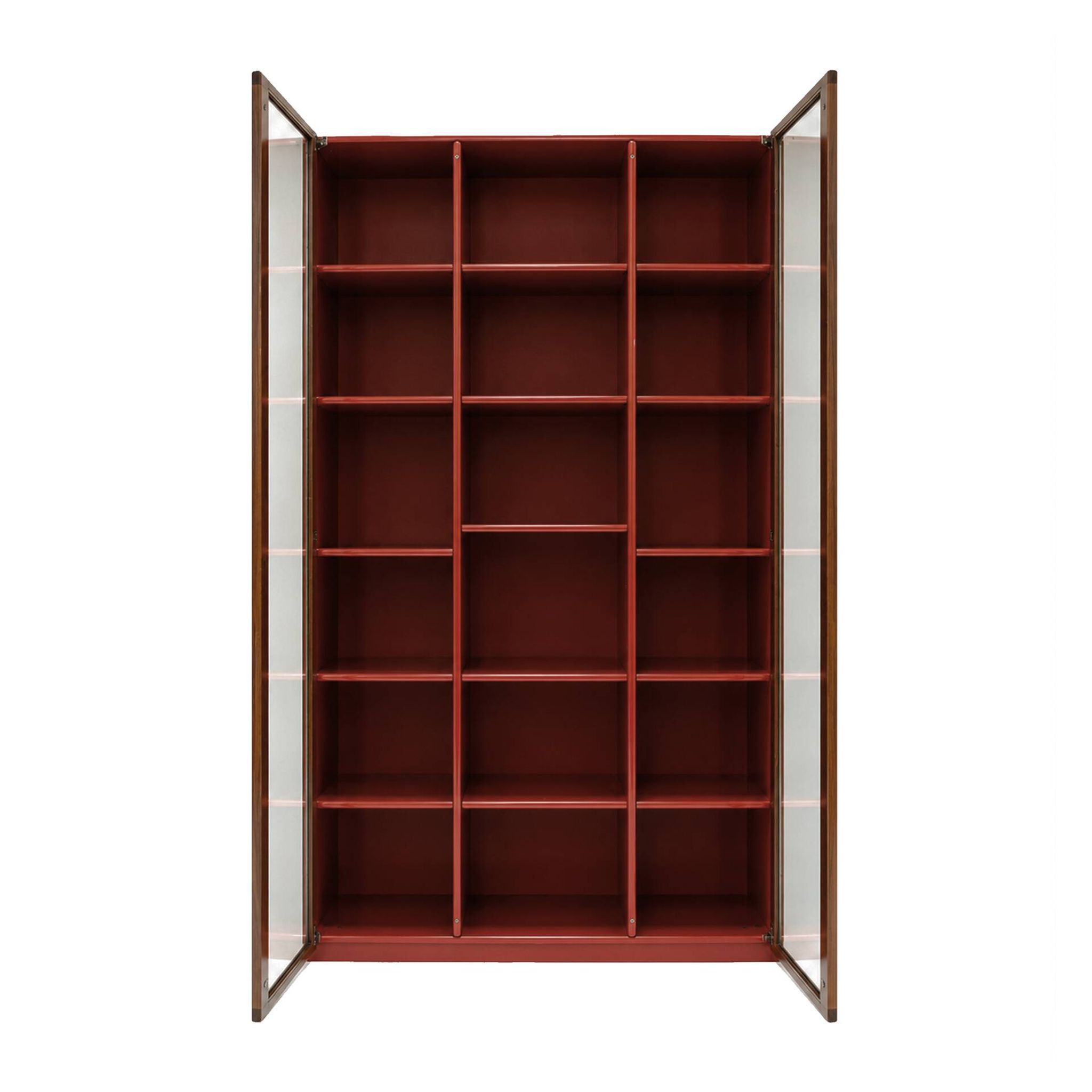 Mid-Century Afra & Tobia Scarpa Italian Wood Red Lacquer And Glass  Vitrine