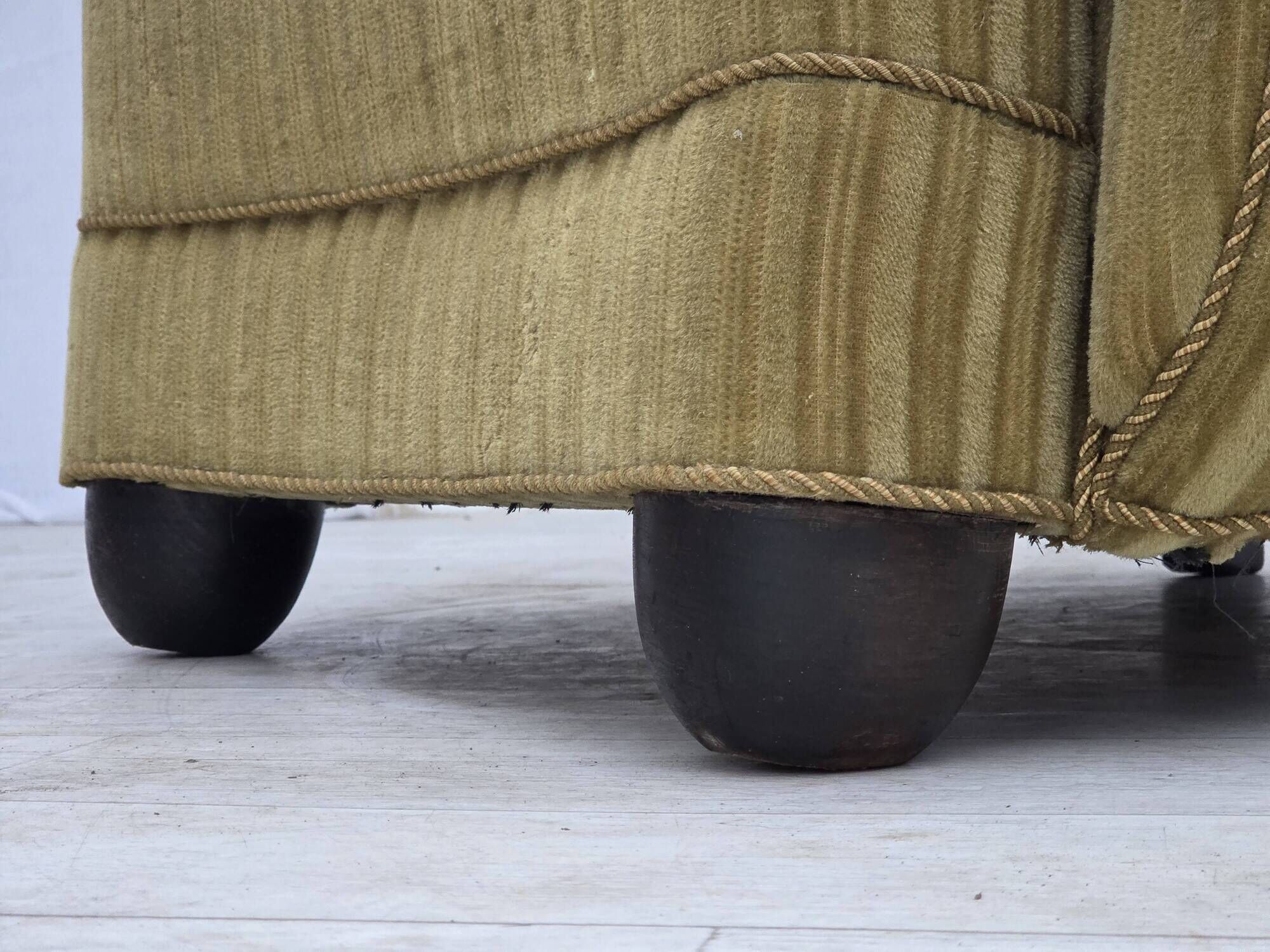 1960s, Danish relax armchair, furniture velour, oak wood.