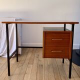 lacquered wood desk and black steel legs design from the 60s and 70s