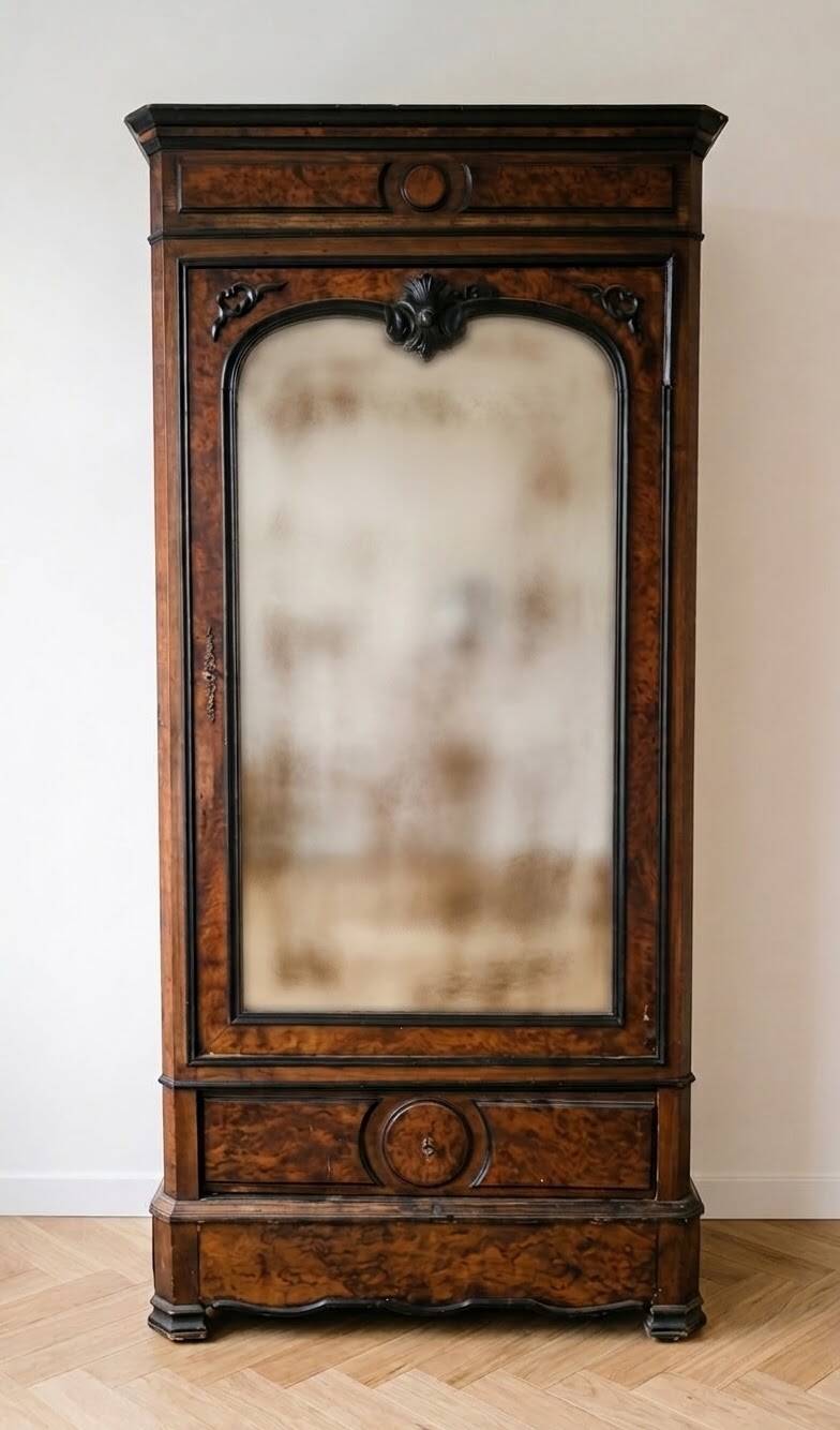 Armoire ancienne en noyer avec miroir