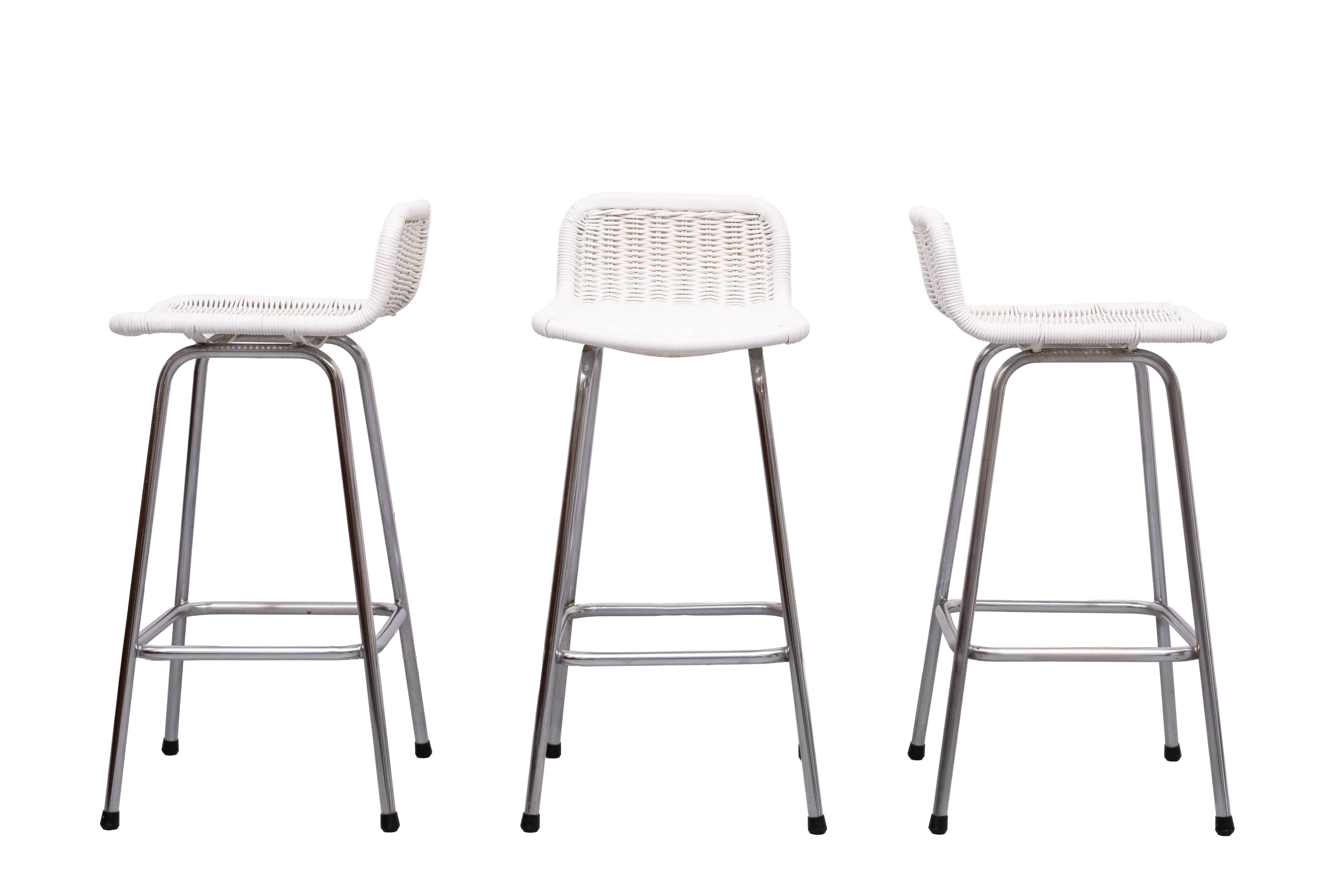 Rohe Noordwolde set of 3 Rattan Bar Stools 1960s Holland