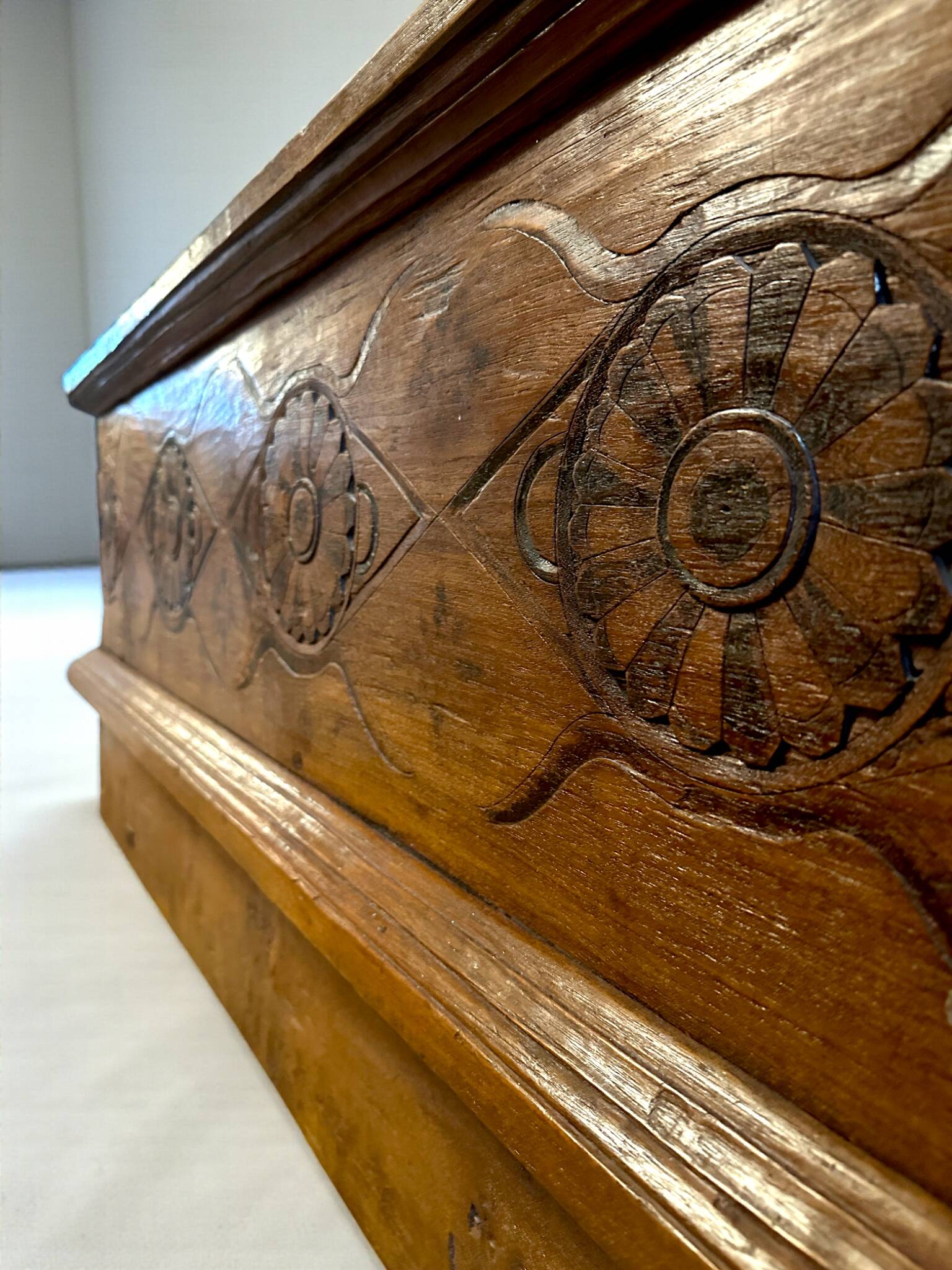 Large Hand-Carved Teak Storage Chest, 1800s