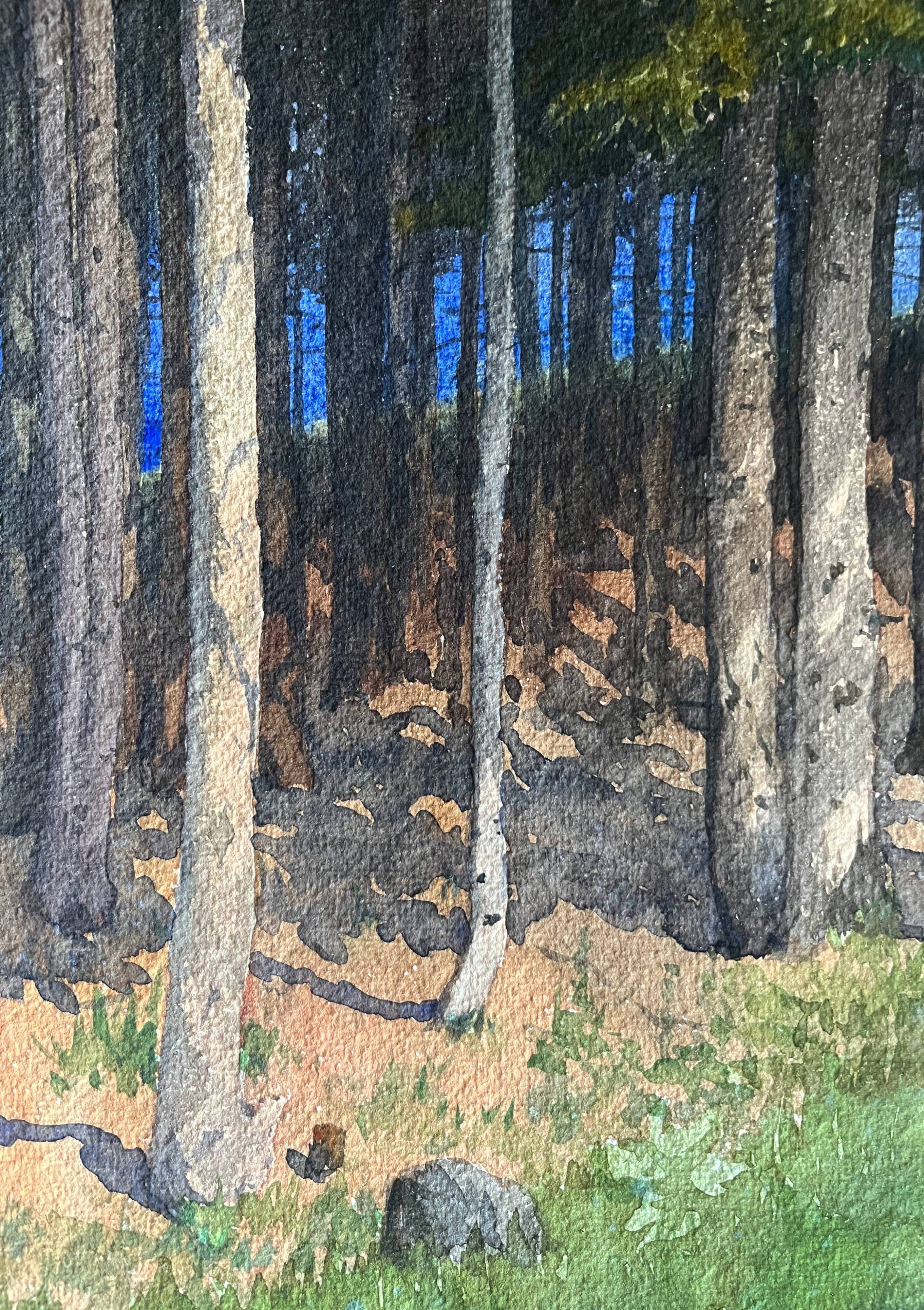 Painting Watercolor attr. G. GIRARDOT (1856-1914) Forest landscape circa 1900