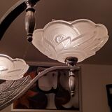 Art deco chandelier in chromed metal and glass 6 arms of lights