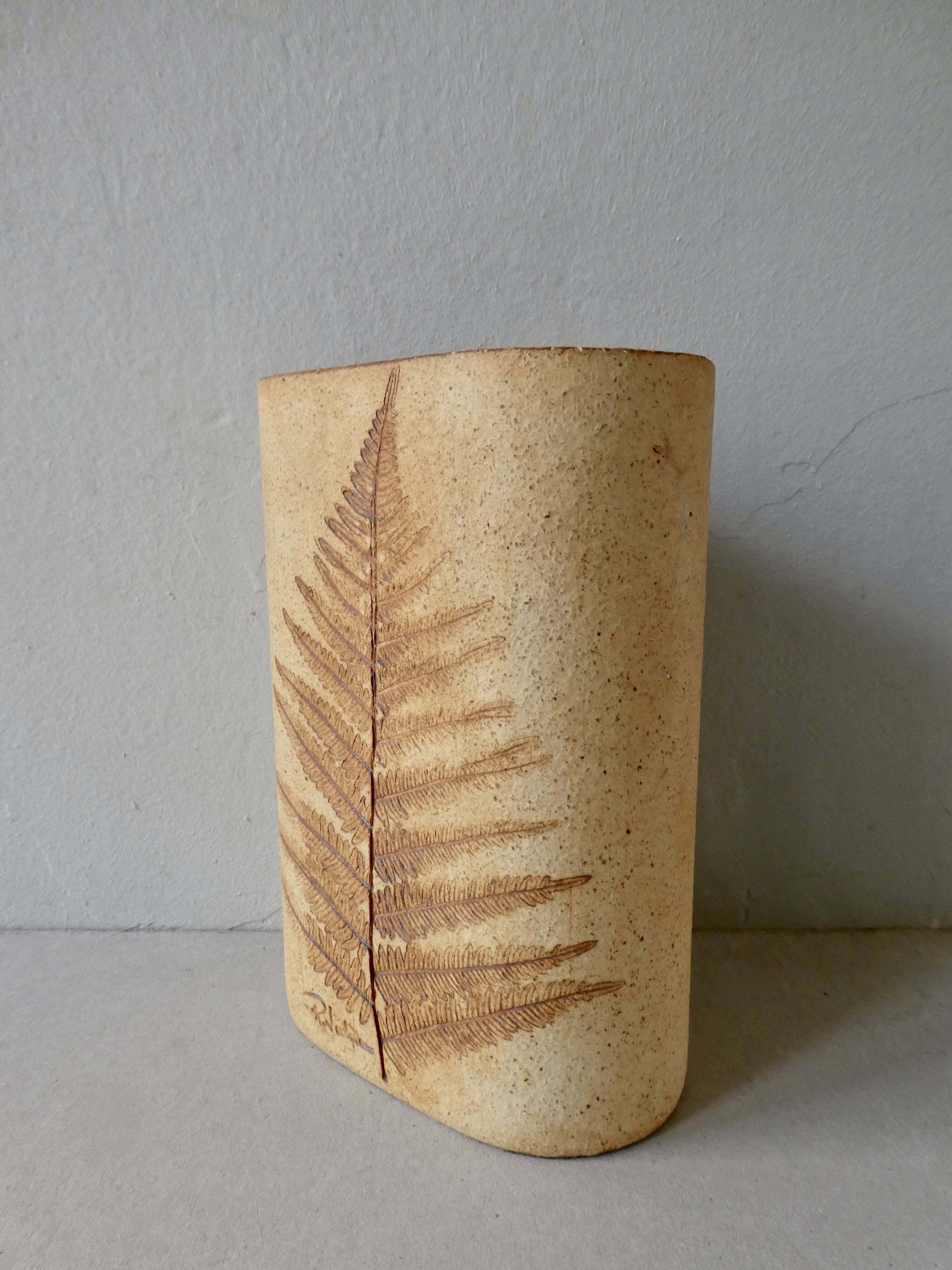 Ceramic vase decorated herbarium by Raymonde Leduc, Vallauris