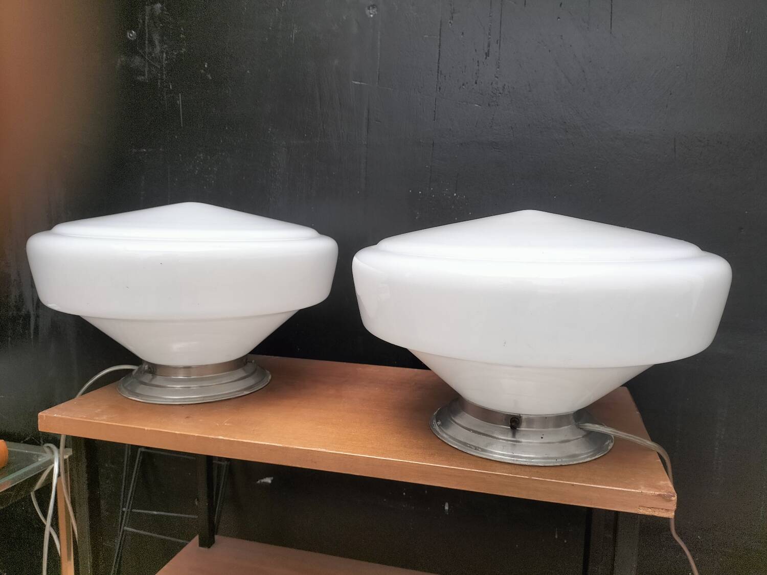 Pair of opaline lamps