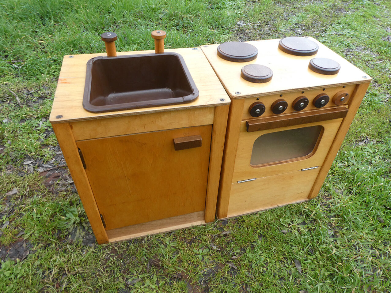 Vintage wooden children's school kitchen set