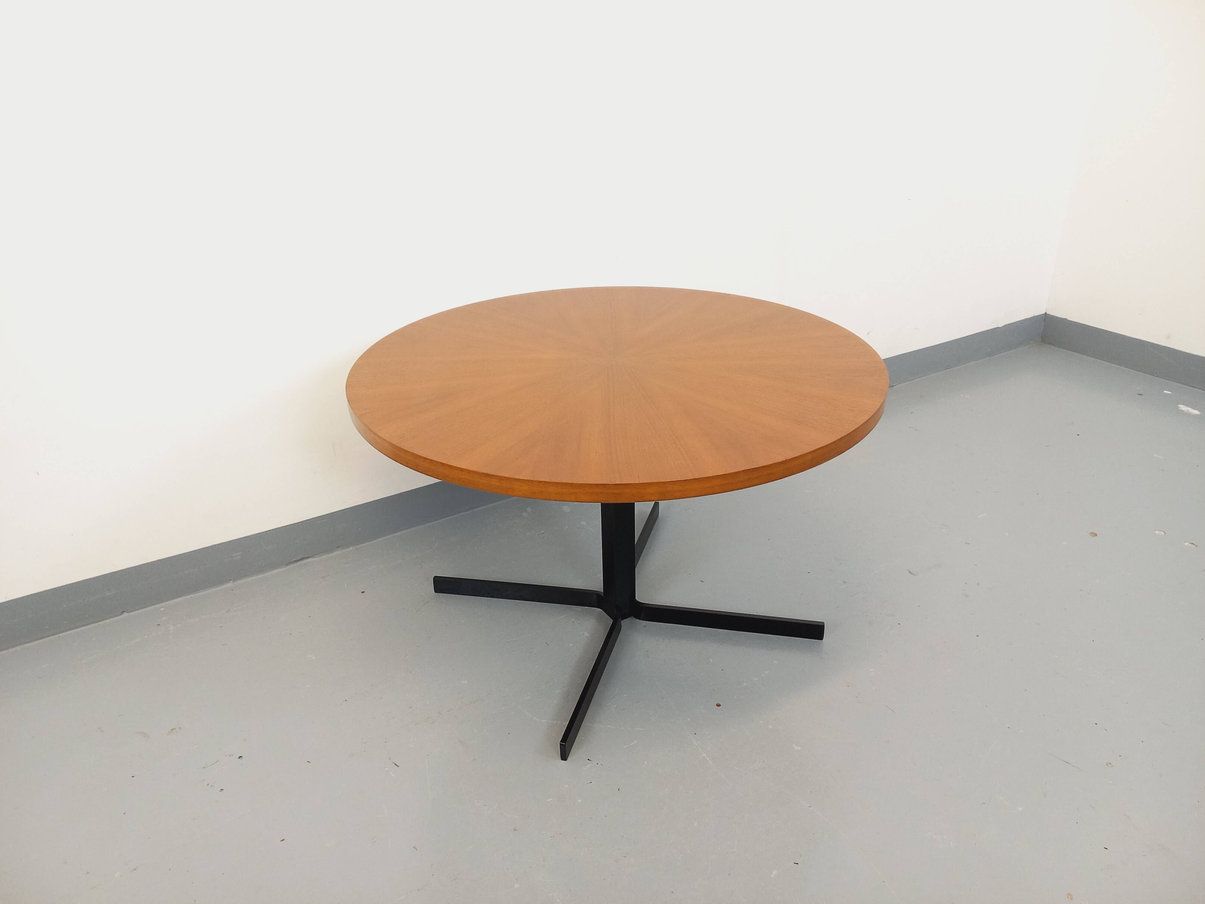 Large round coffee table in vintage Scandinavian style, modular into a table.