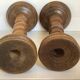 Pair old large wooden candle holders brutalist