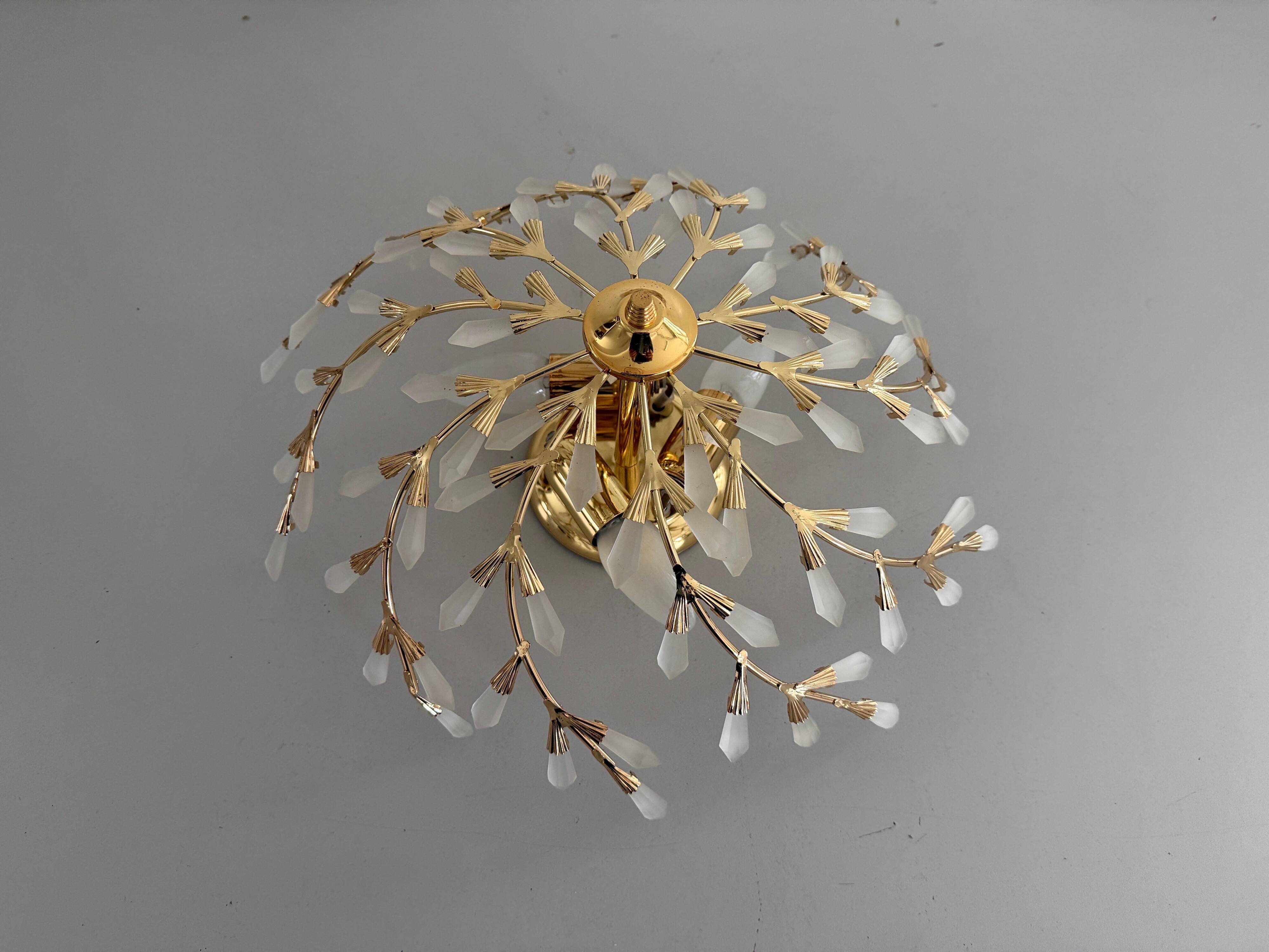 Flush mount Flower Design in crystal glass and gilded metal, 1980s, Germany