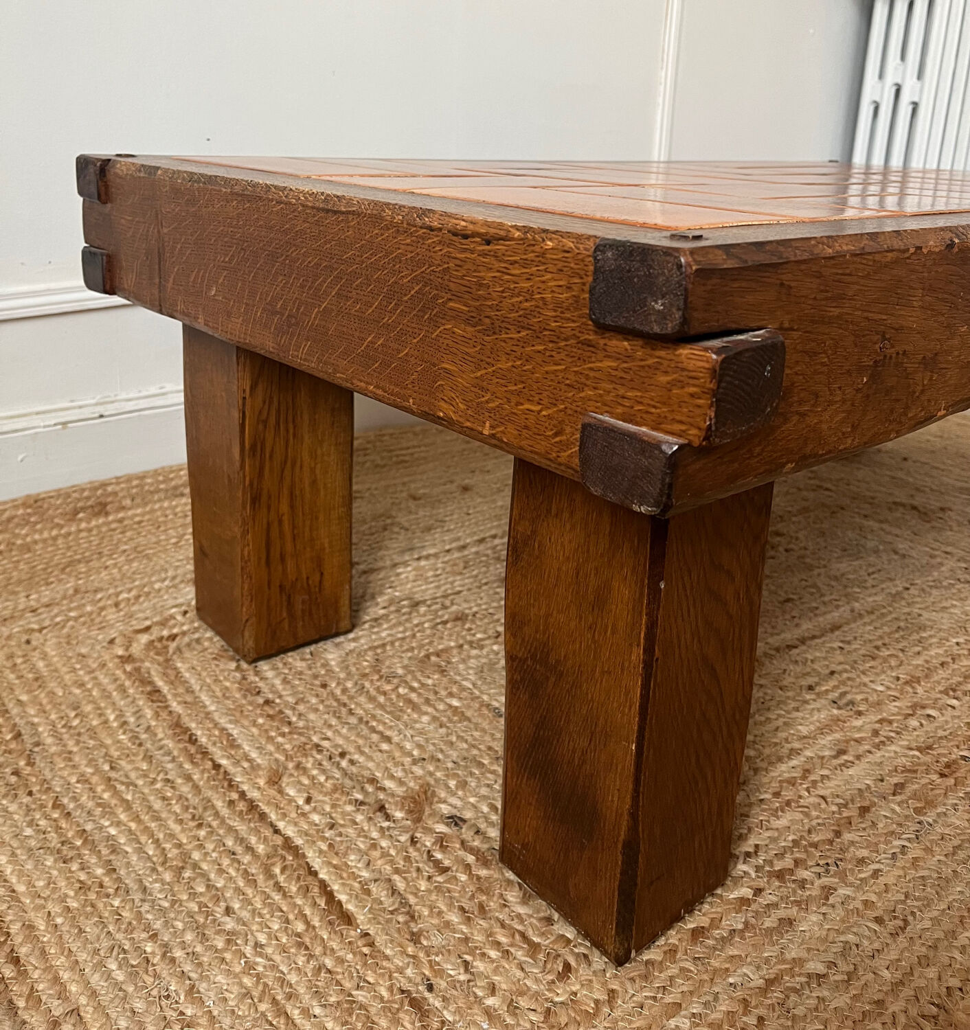Oak and ceramic coffee table from the mid-20th century.