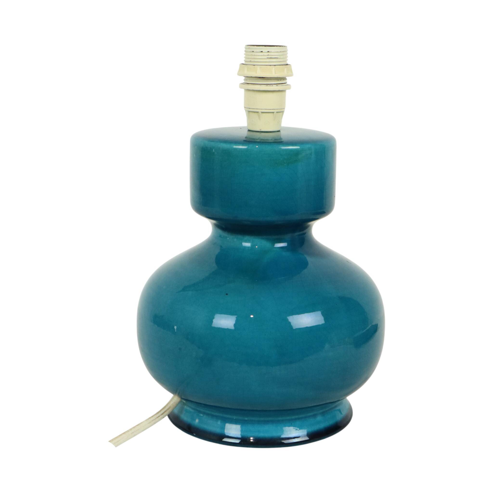 Italian Round Blue Ceramic Lamp Cracked 24cm