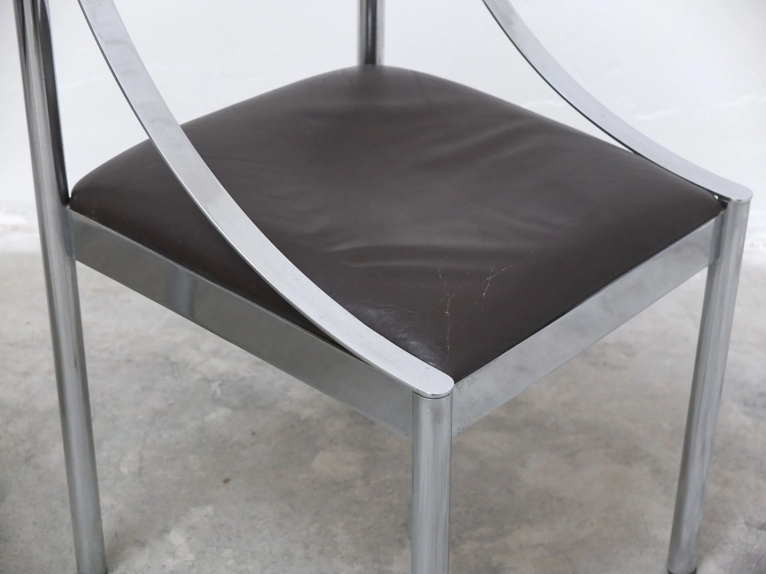 Set of 4 Italian chrome & leather dining chairs, 1970s