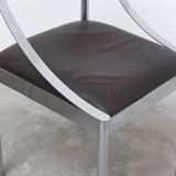 Set of 4 Italian chrome & leather dining chairs, 1970s