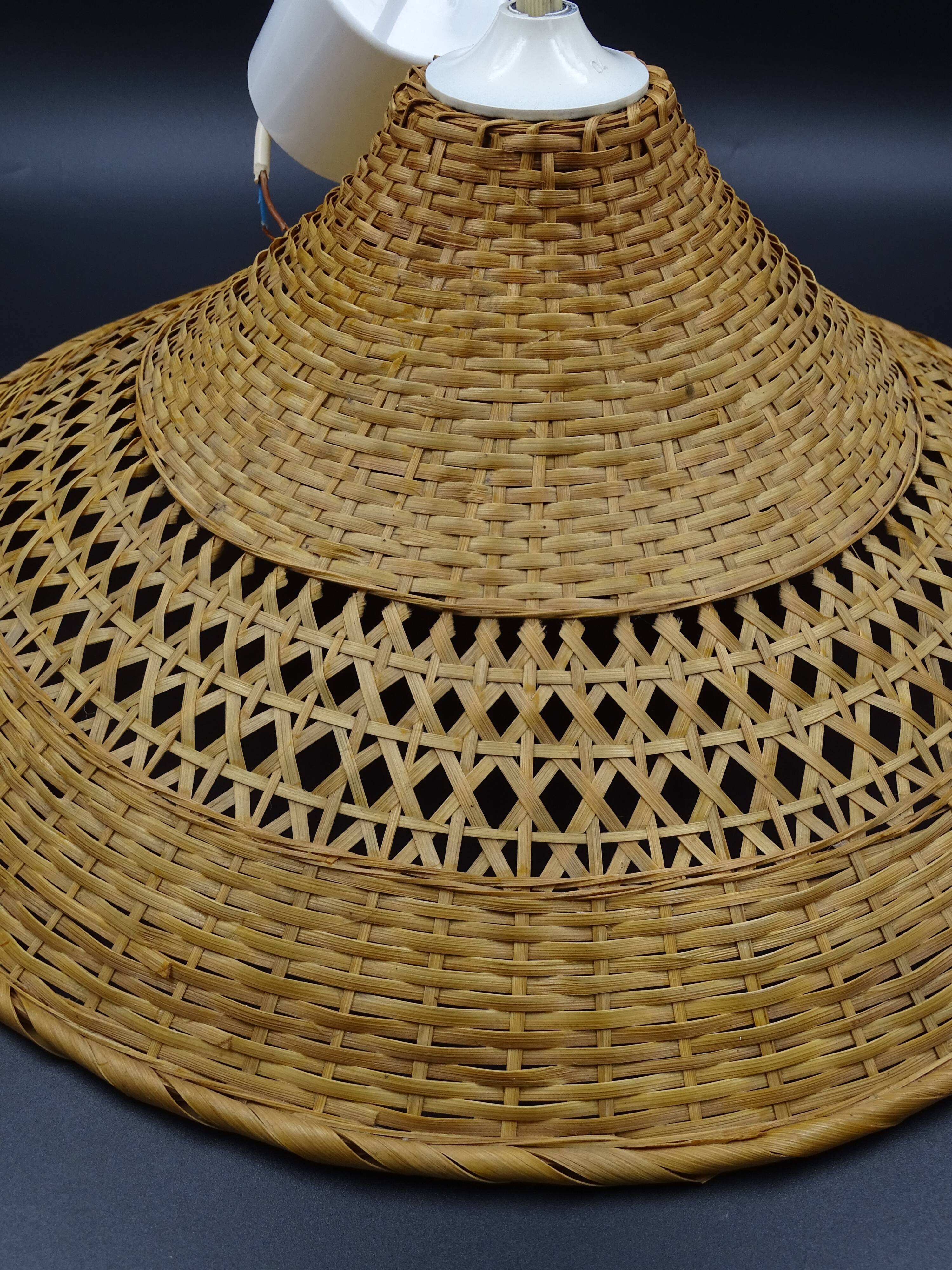 Rattan chandelier and lampshade - circa 1970