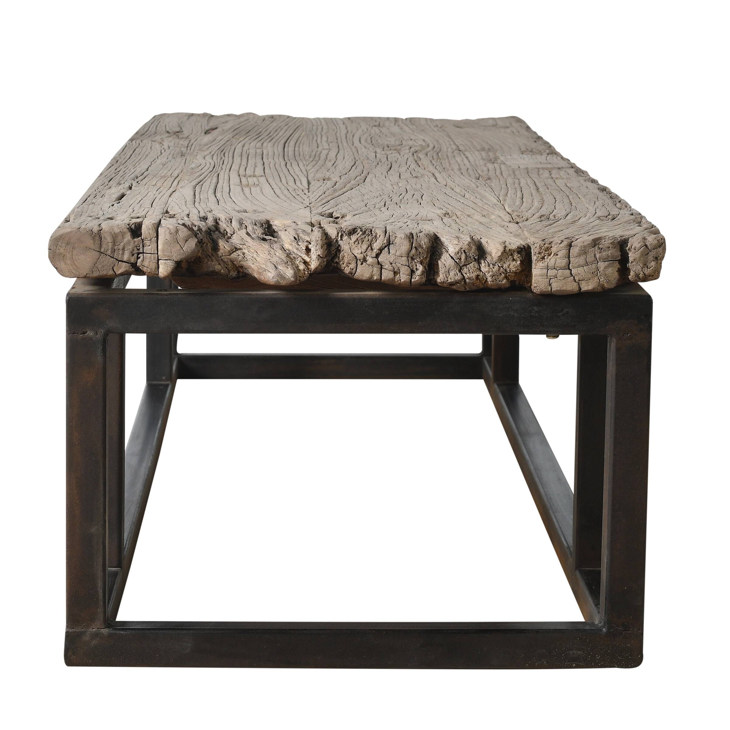 Guyuan – Coffee table in ancient elm with a metal structure no. 1