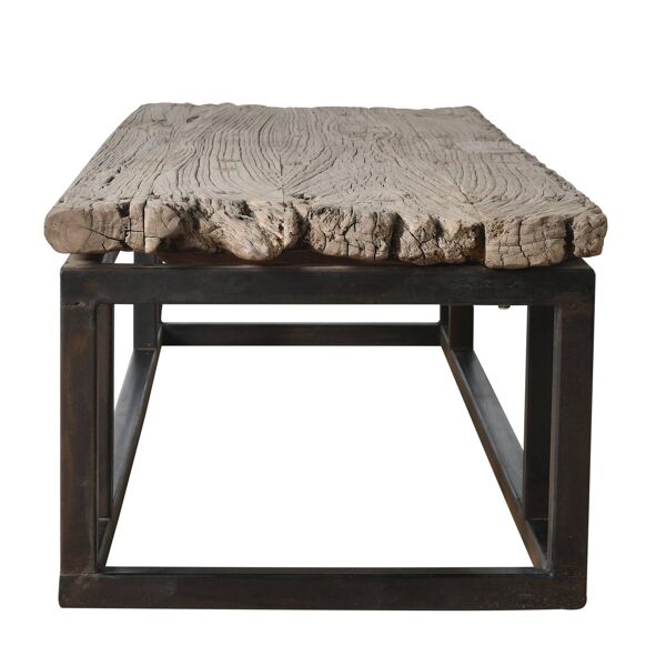 Guyuan – Table basse en orme ancien et structure en métal n°1