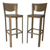 Paire de tabouret en cuir Enrico Pellizoni