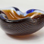 Cendrier Murano verre bullé orange bleu et transparent 1960