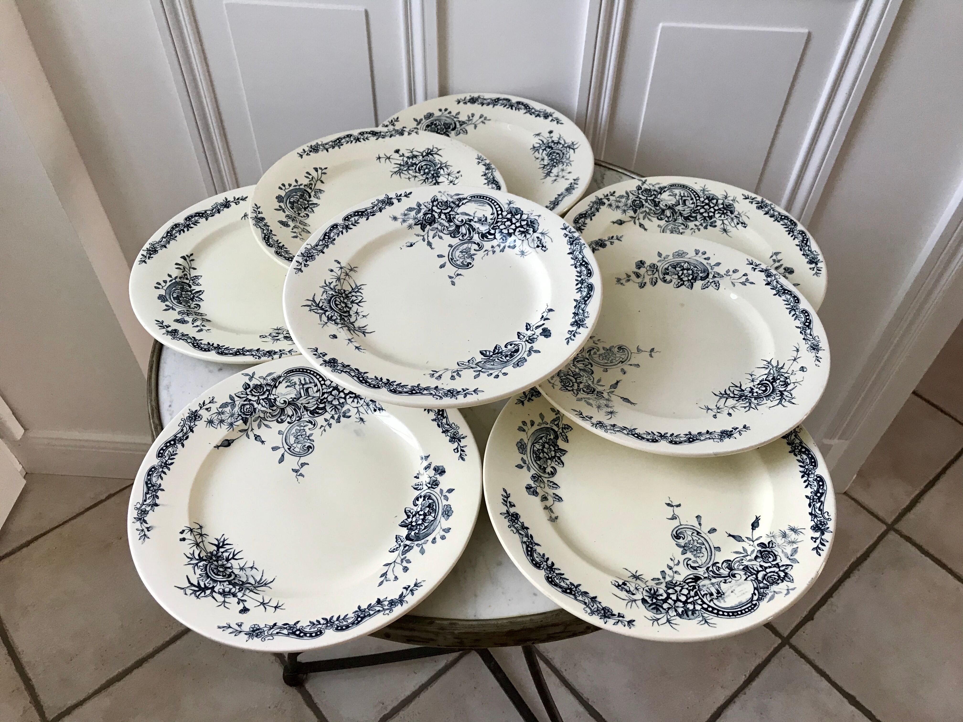 Set of 8 flat plates Terre de Fer Salins model "Rocailles" late nineteenth