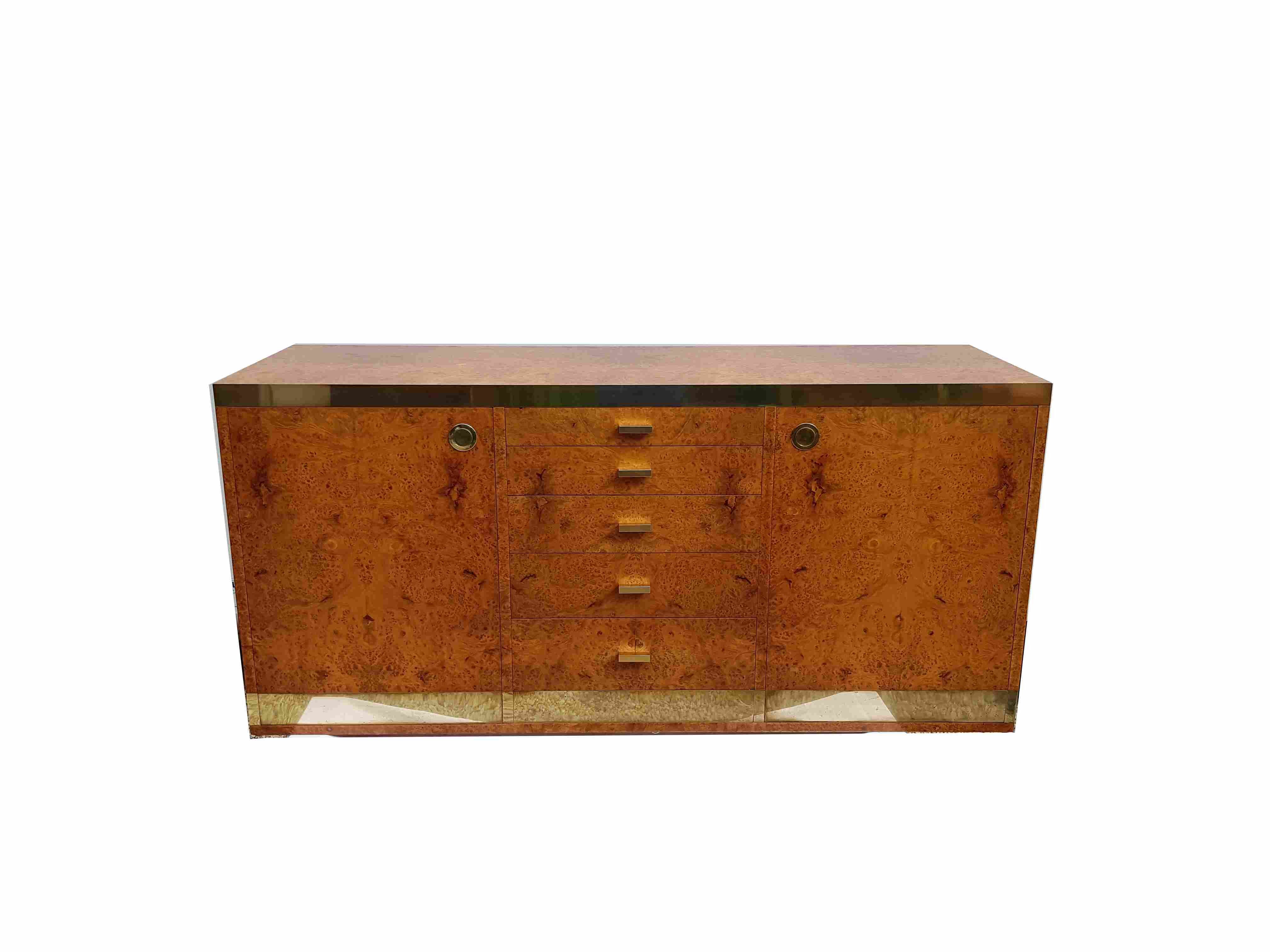 Sideboard in elm and brass burr Willy Rizzo