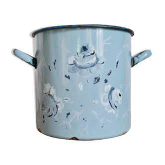 Pot cache pot in blue enamelled sheet metal