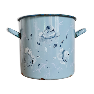 Pot cache pot en tôle émaillée bleue