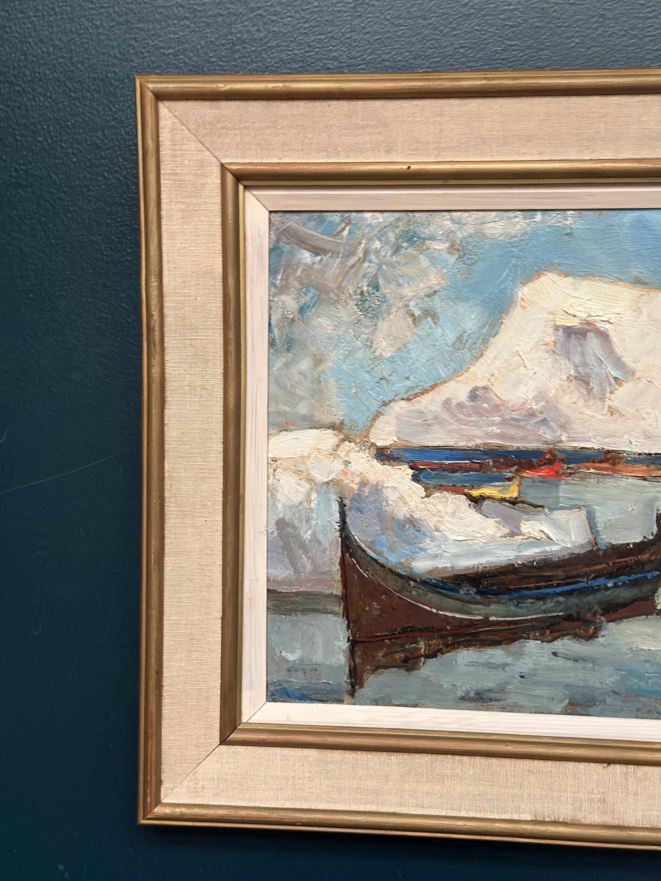 Original Swedish Oil on Panel – “Winter Harbor” by Knut Norman – Signed – Vintage & Framed