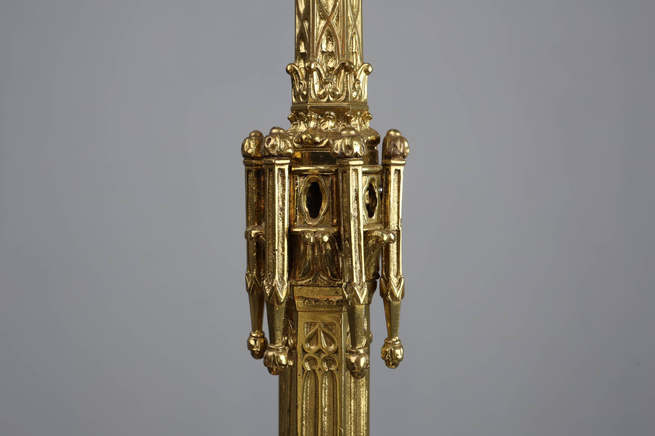 Neo‑Gothic Copper Church Candleholder Stamped “LL A Paris”, France ca. 1880