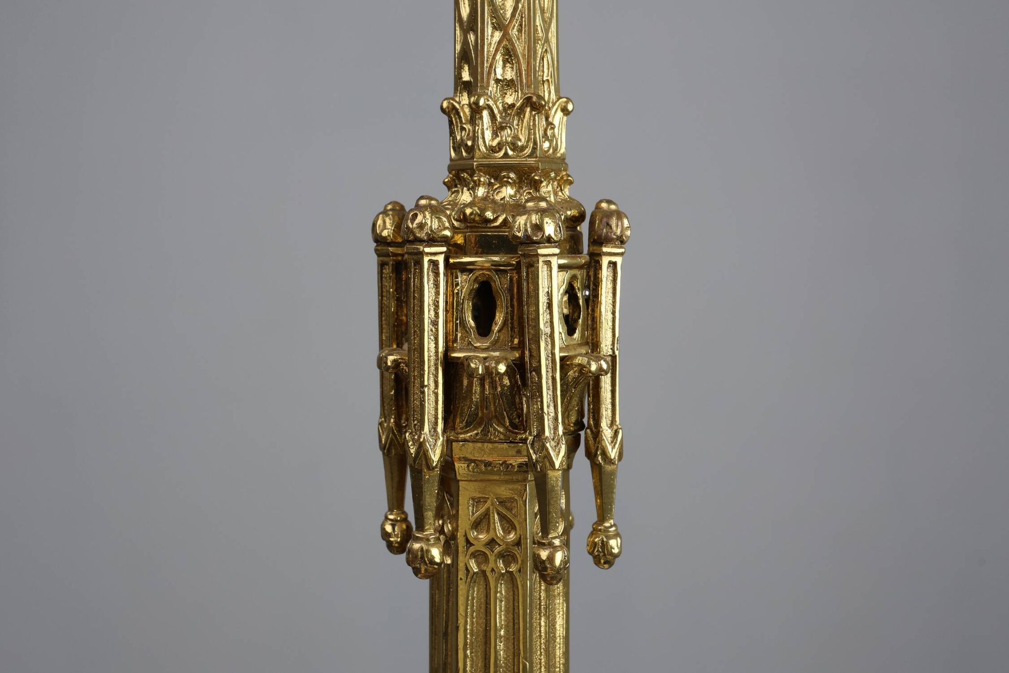 Neo‑Gothic Copper Church Candleholder Stamped “LL A Paris”, France ca. 1880