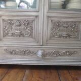 Antique carved buffet display cabinet with gray patina